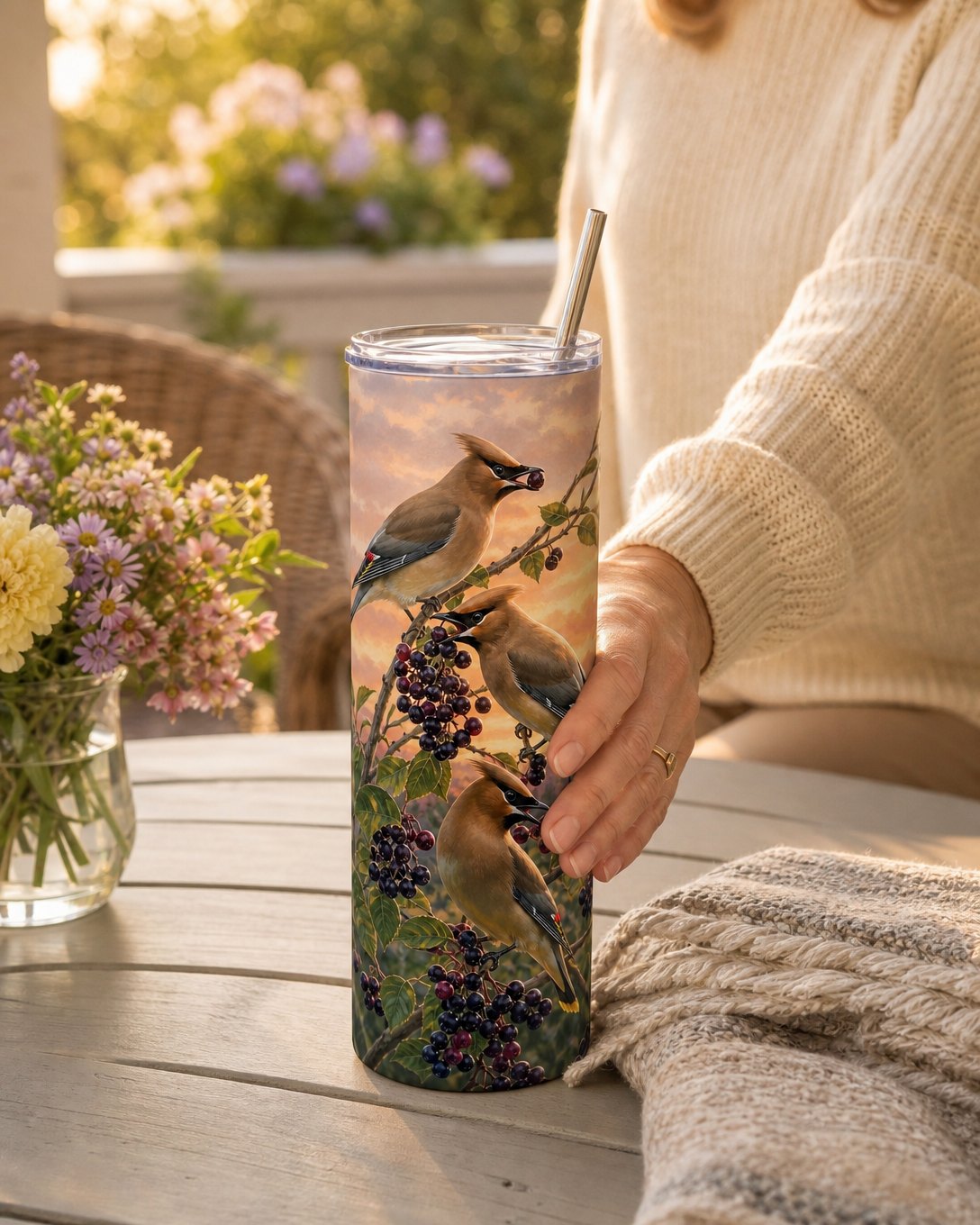 Serviceberry Waxwings Tumbler, image 5
