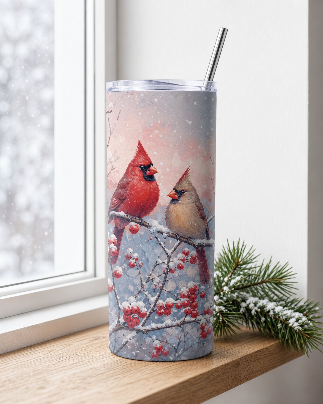 Winterberry Cardinals Tumbler, image 1
