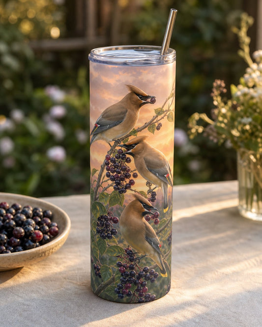 Serviceberry Waxwings Tumbler, image 1