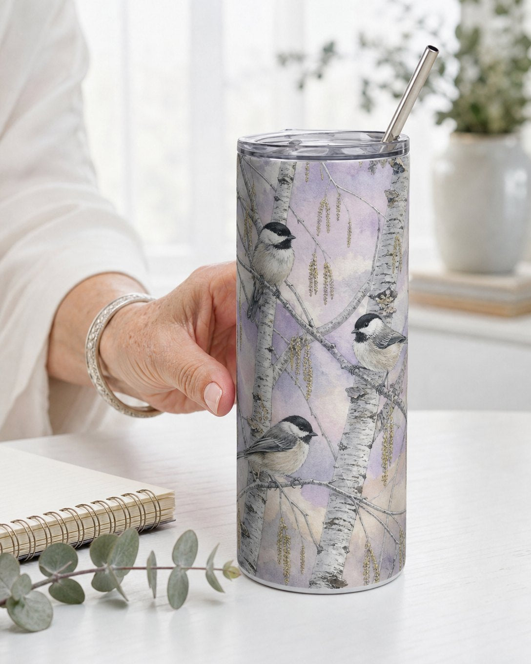 Birch Chickadees Tumbler, image 1