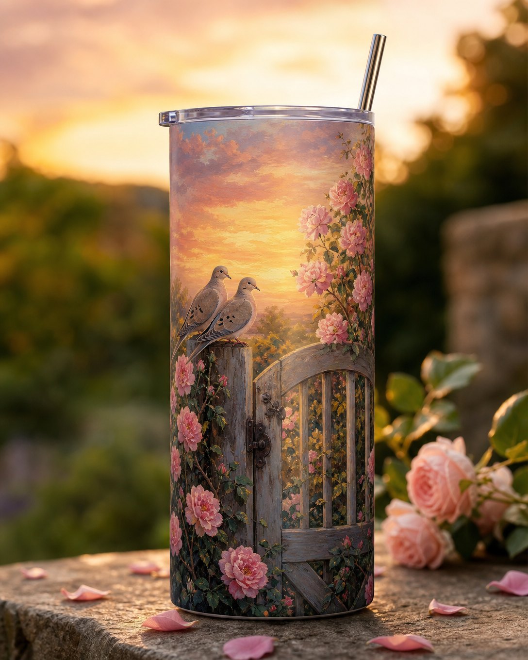 Rose Gate Doves Tumbler, image 1