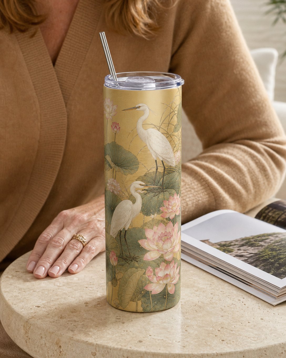 Gilded Egrets Tumbler, image 1
