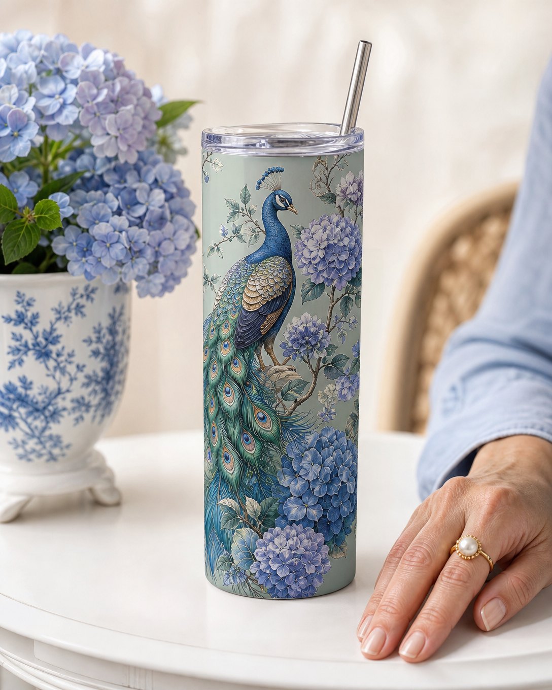 Hydrangea Peacock Tumbler, image 1