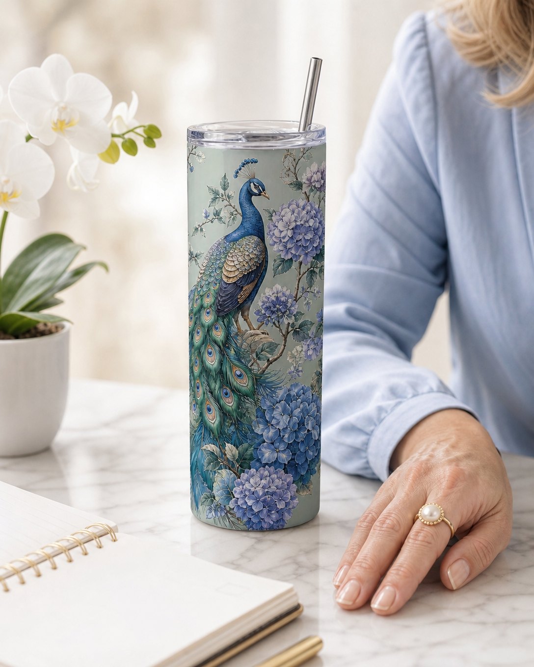 Hydrangea Peacock Tumbler, image 5