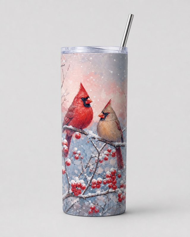 Winterberry Cardinals tumbler